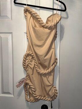 BRAND NEW MICAS Twisted Rope Detail Bodycon Dress in Nude